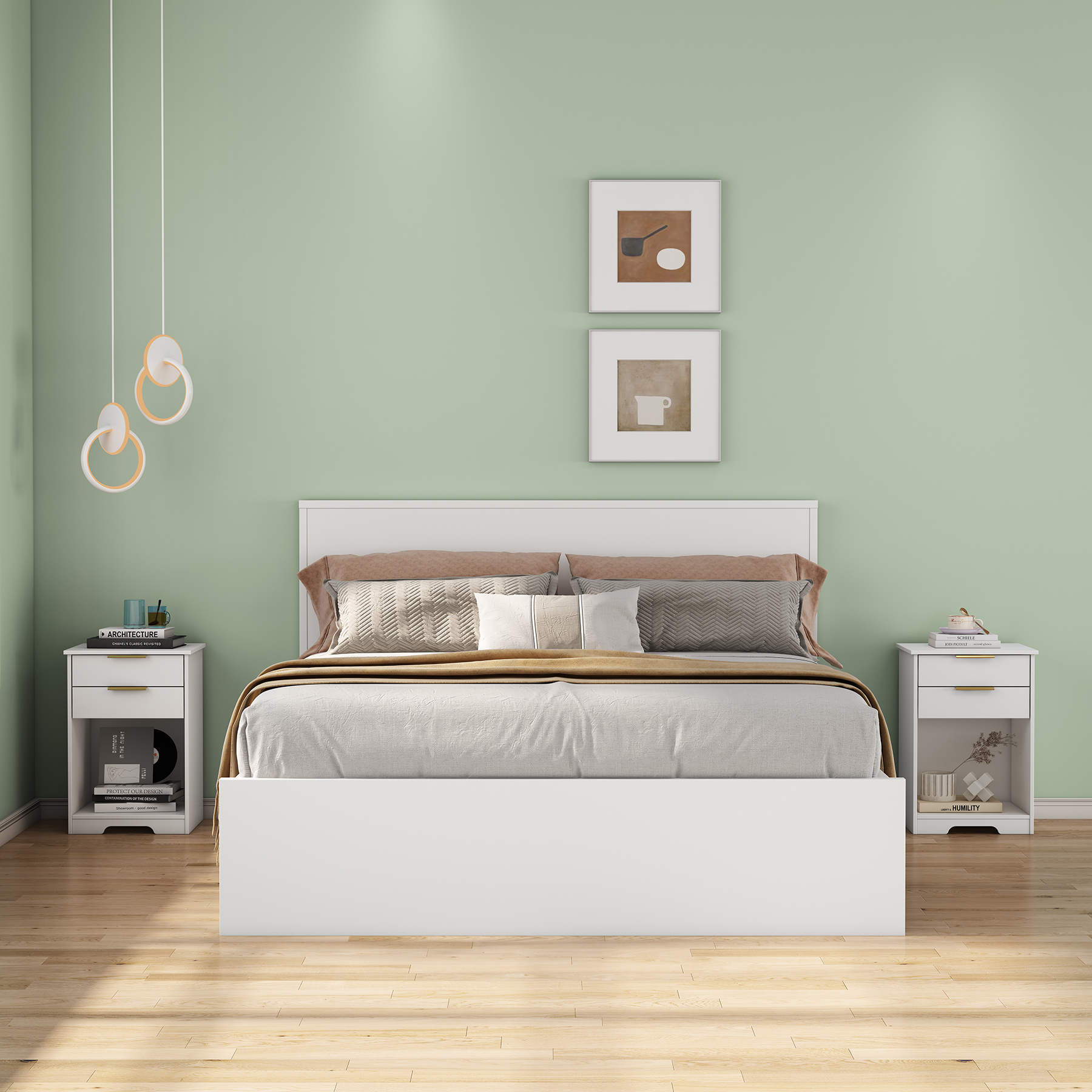 White Nightstand with 2 Drawers