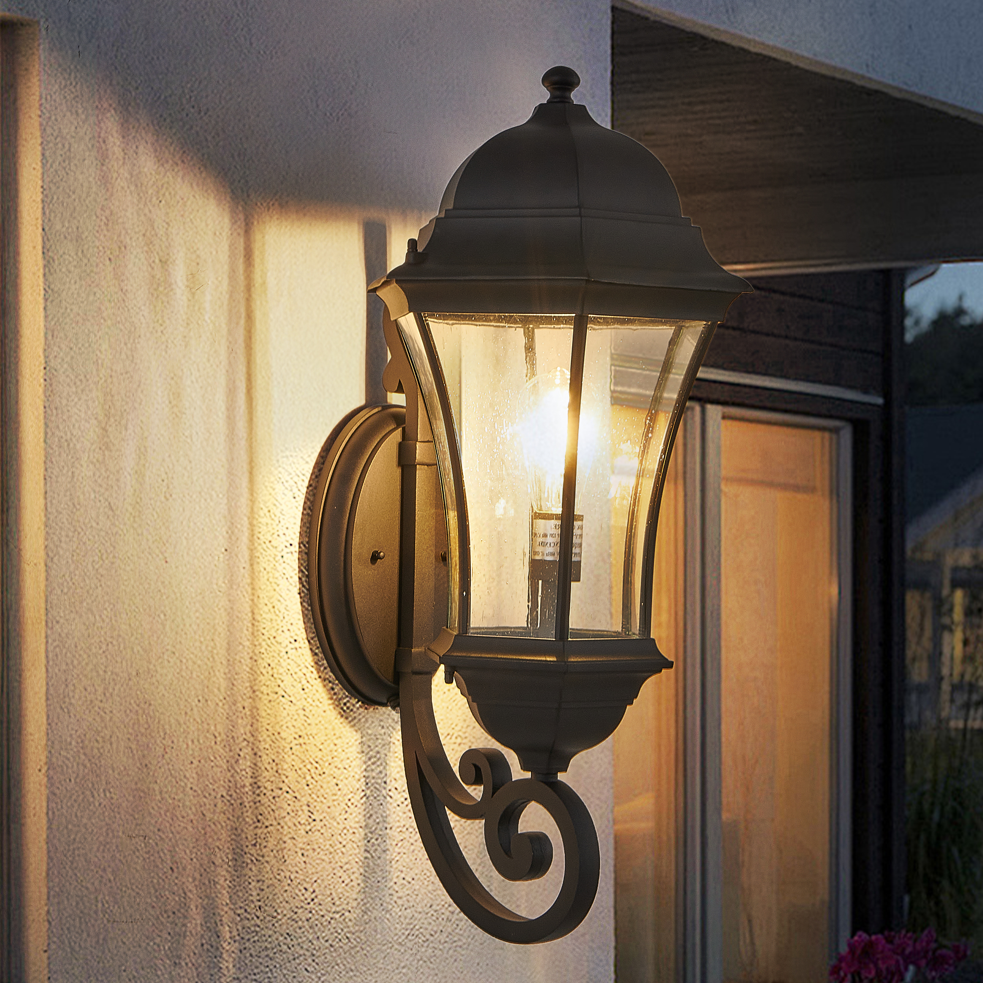 27 H 1-Pack Outdoor Wall Lantern With Dusk To Dawn Sensor, Black Weatherrproof Exterior Light Fixture With Clear Bubble Glass, Vintage Wall Sconce For Porch, Patio, Entryway, And Garage No Bulb