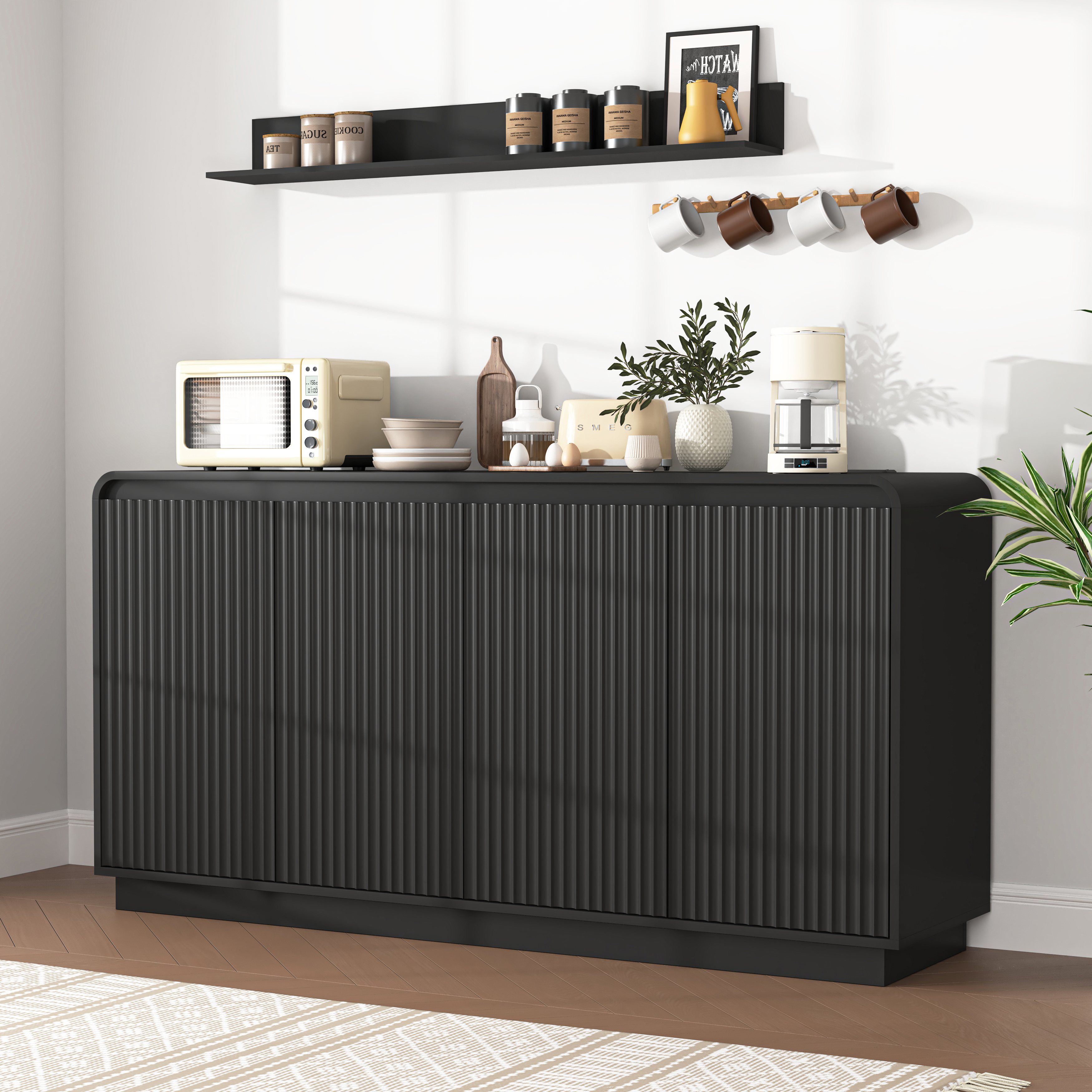 Black 4-Door TV Stand, picture 3 of 4