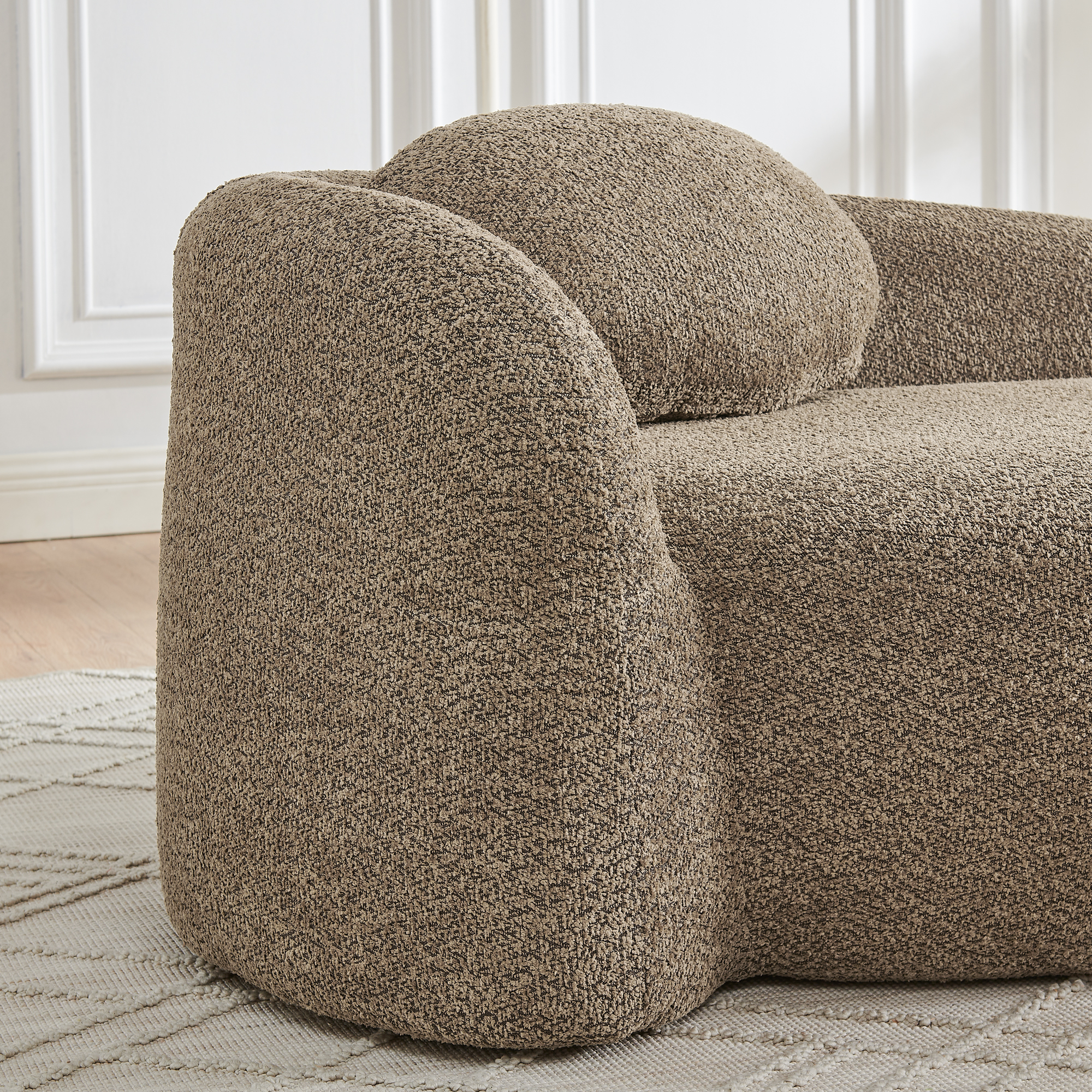 Modern Oval Single Lazy Sofa Chair With Integrated Backrest, Side Armrest And Pillow, Compact Space-Saving Lounge Chair For Living Room Bedroom-Brown