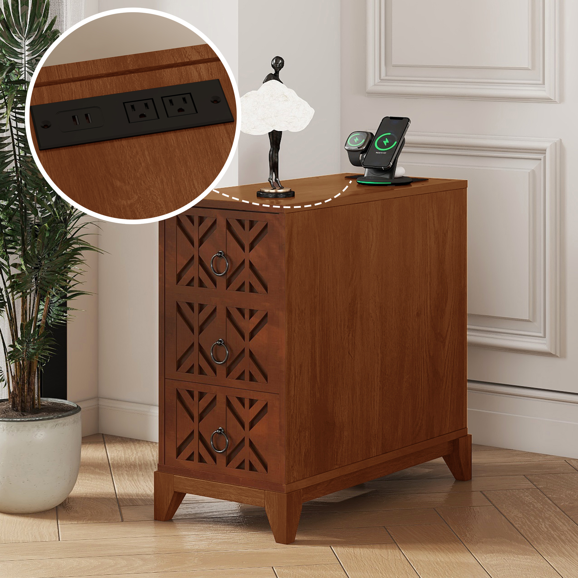 Wood End Table with Drawers, picture 2 of 5