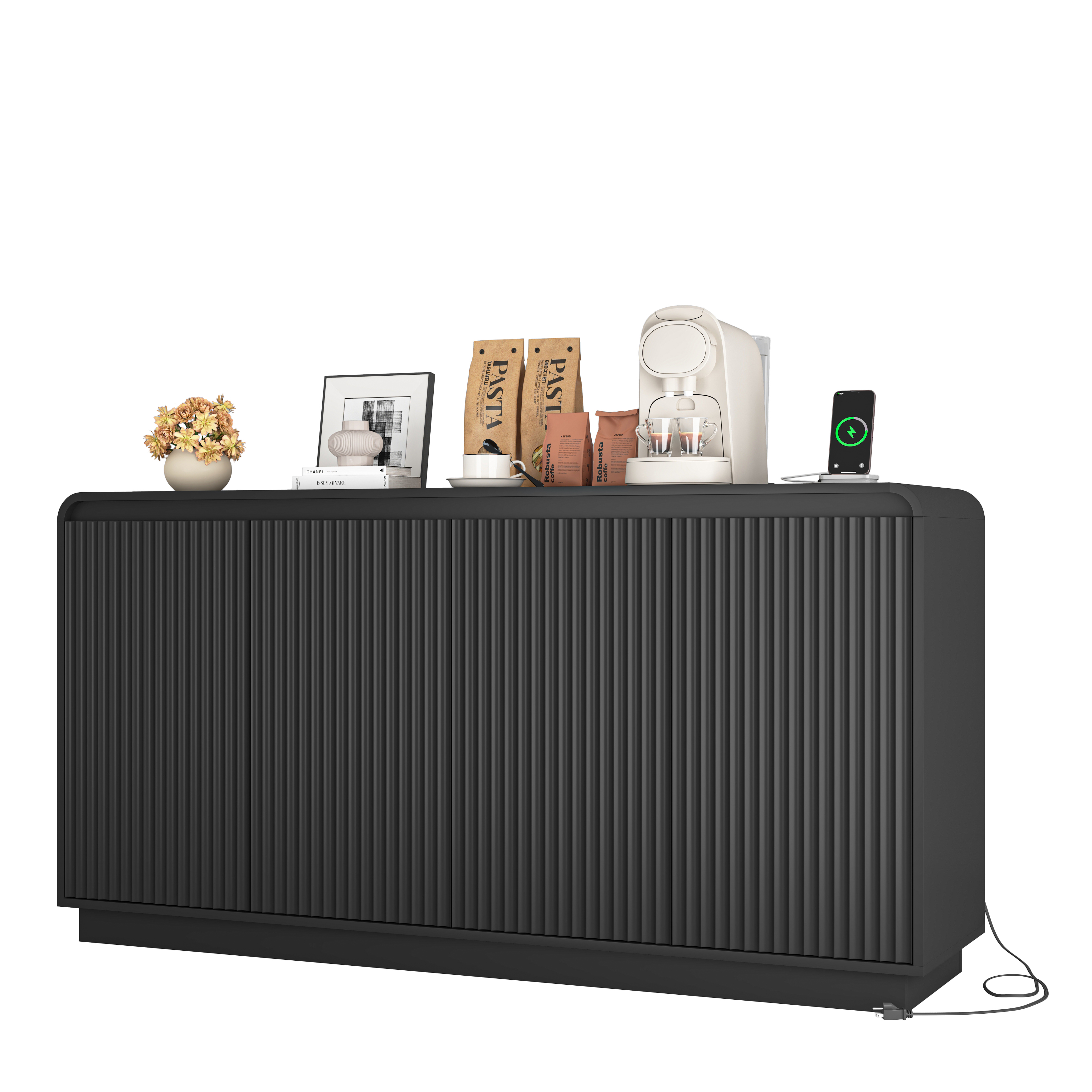 Black 4-Door TV Stand