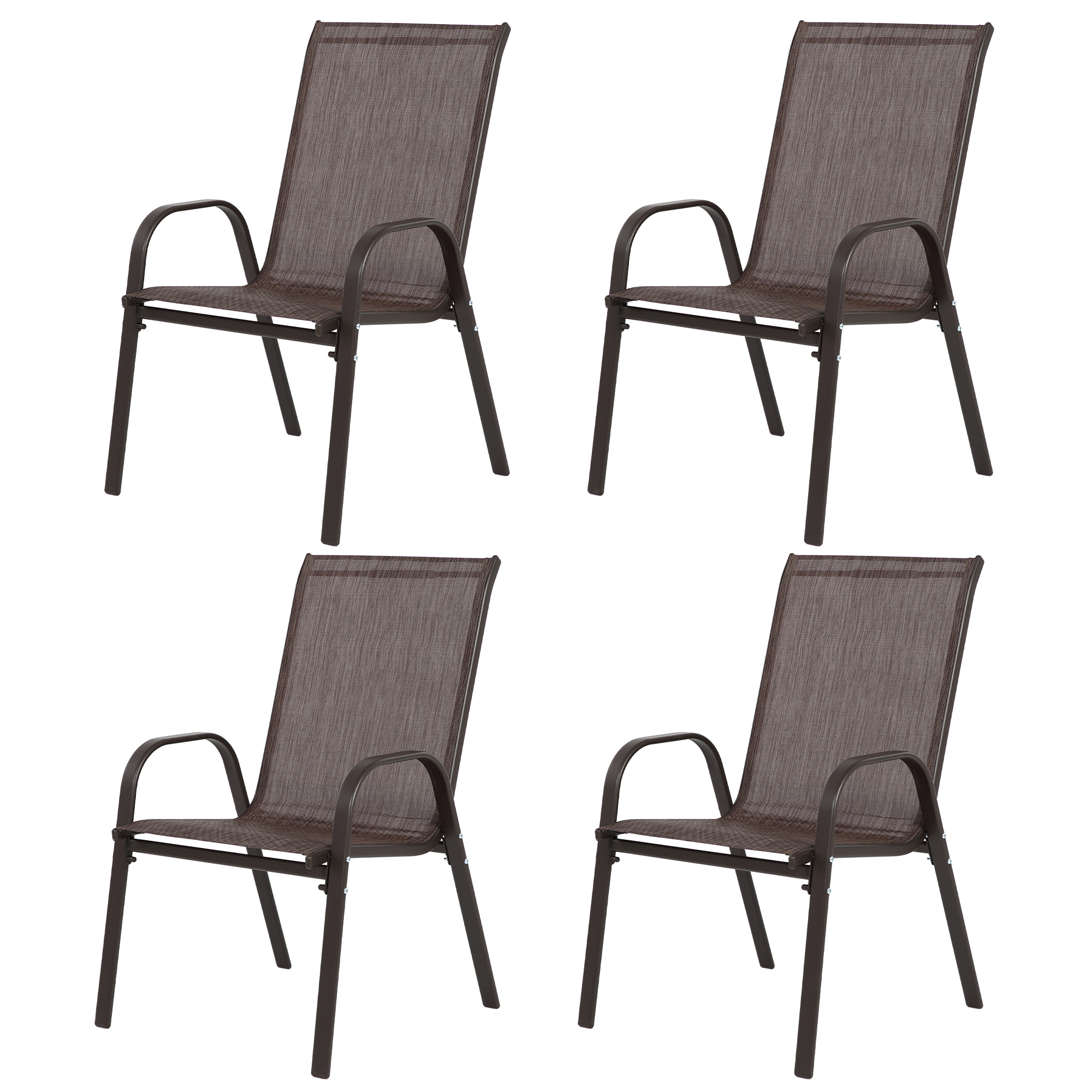 4 Piece Patio Chairs, Outdoor Camping Chairs With Breathable Textilene Fabric, Set Of 2 Garden Chairs With Armrest High Backrest For Garden Patio Pool Beach Yard Space Saving   Brown