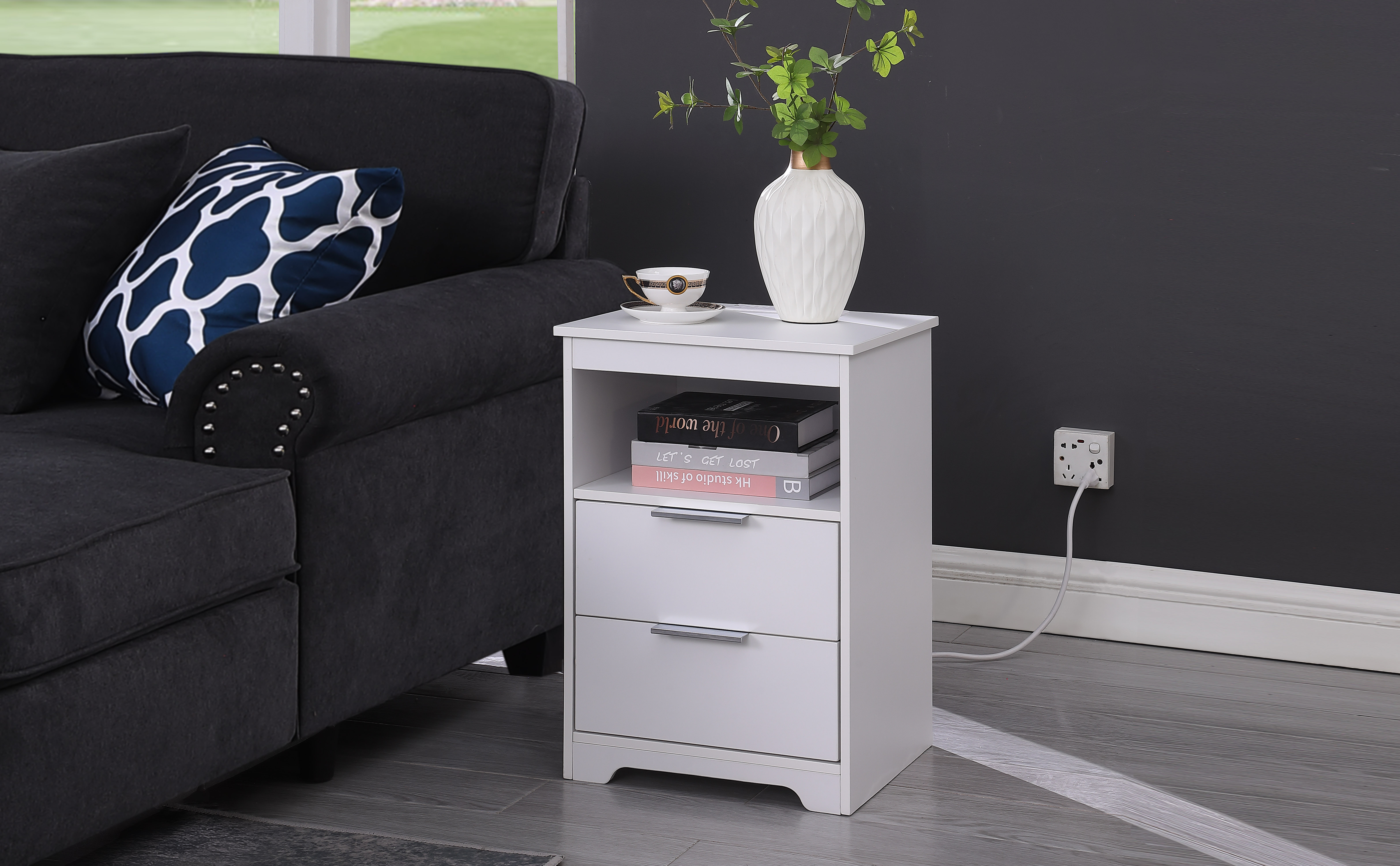 Wooden Nightstand with Charging Station, picture 3 of 4