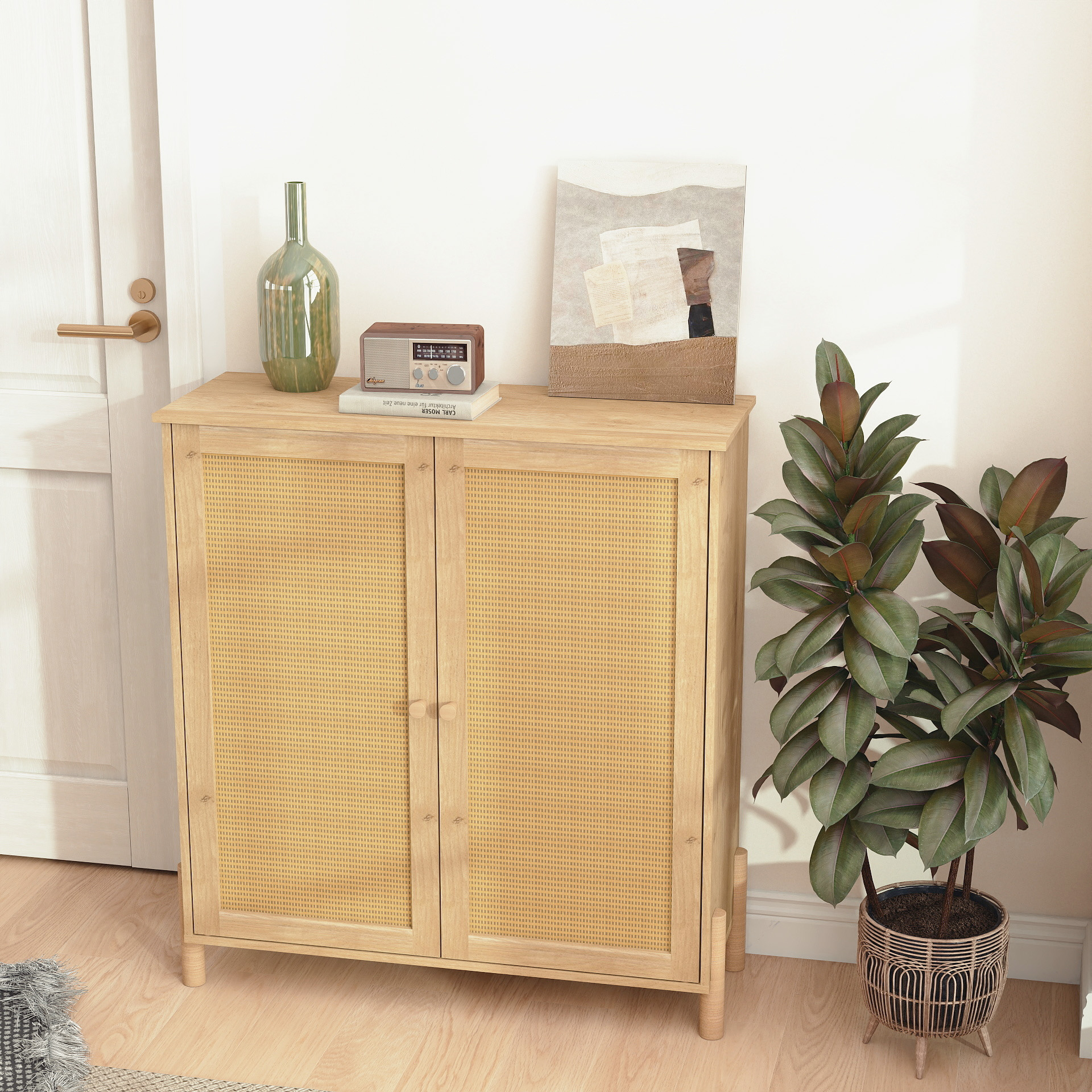 Rattan Door Storage Cabinet