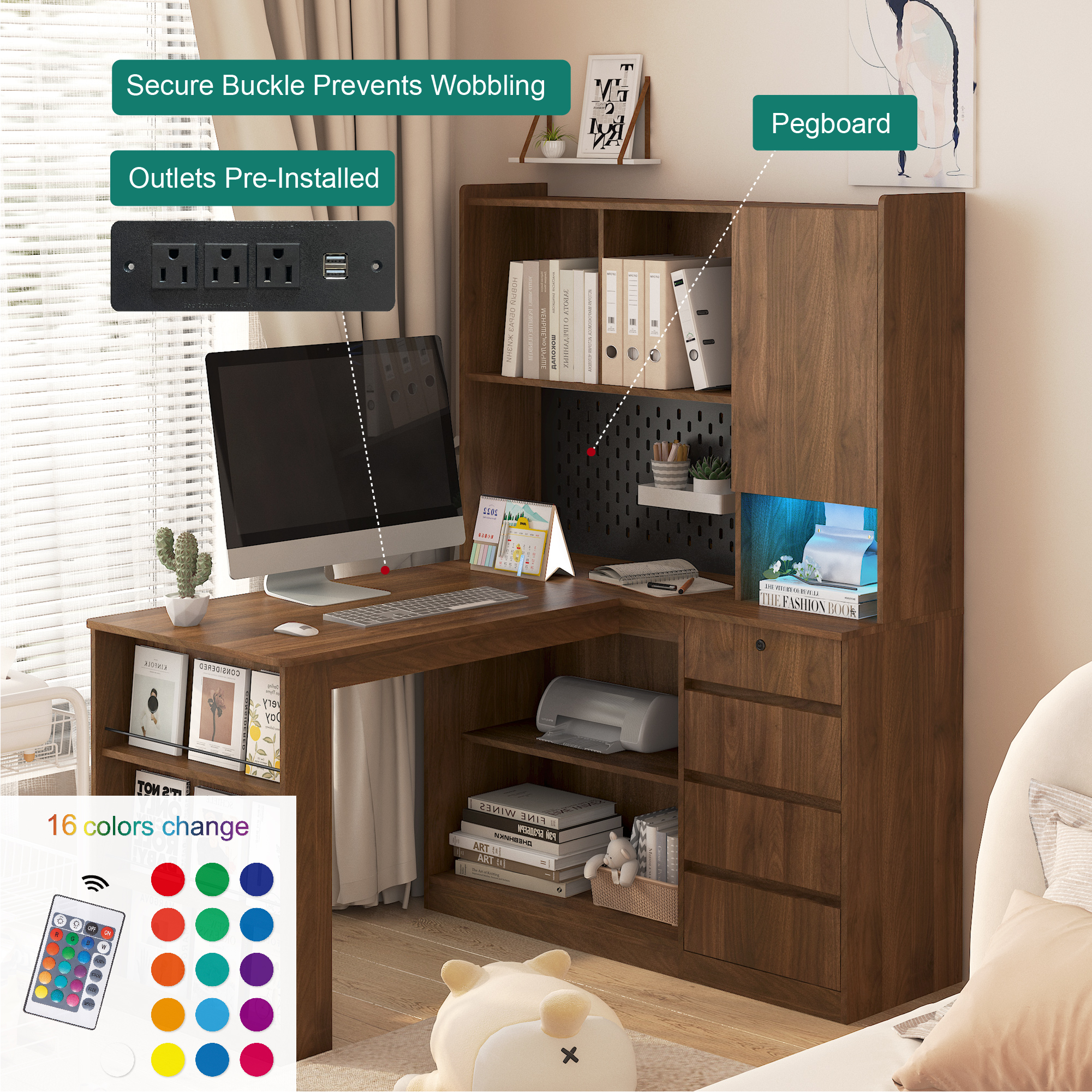 L-Shaped Desk with Drawers, picture 3 of 4