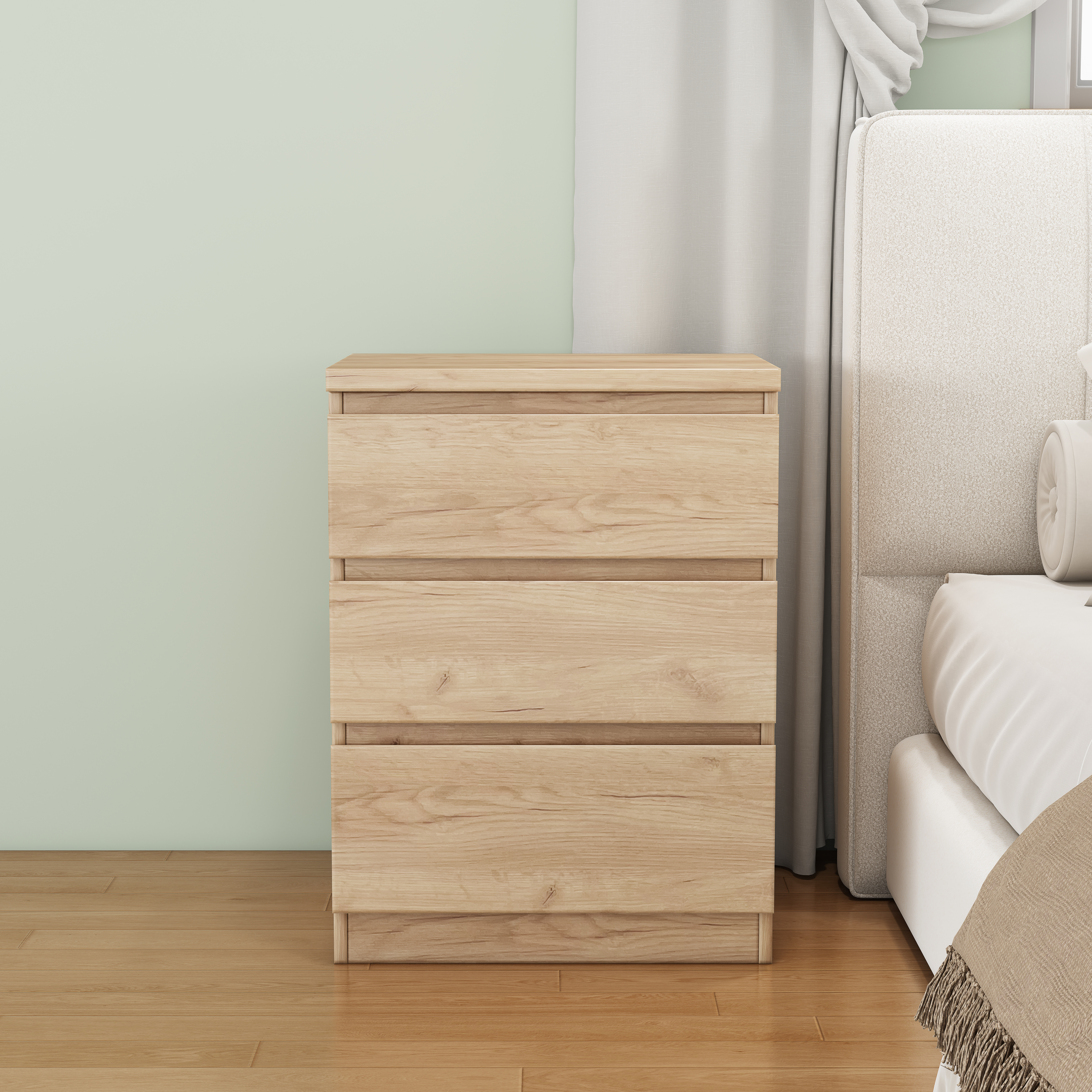 19.7-Inch Natural Nightstand With 3 Drawers, Beside Table With Drawers Handle Free Design,Thickened Top Plate,Small Side Table Storage Cabinet 3 Drawer Night Stand For Bedroom,Living Room_voghion.com