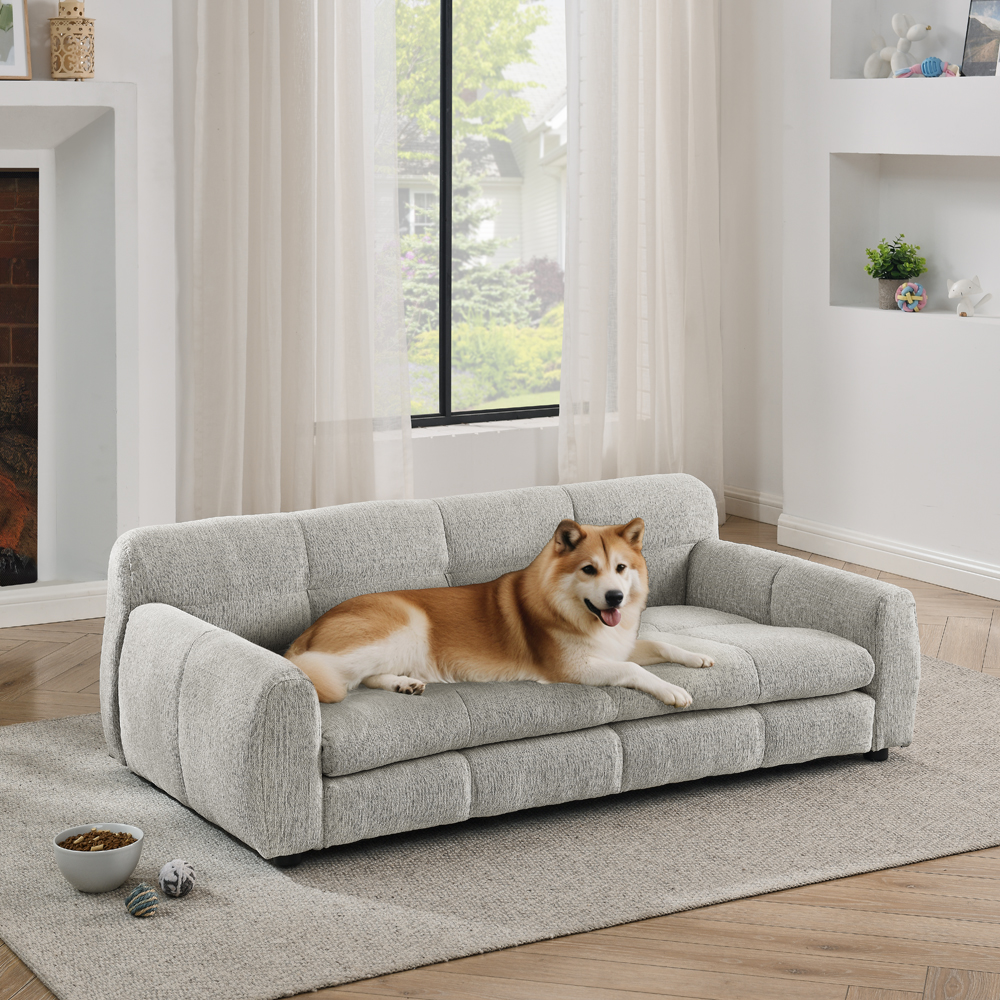 Soft And Comfortable Pet Bed For Big And Oversized Dogs, Durable Elevated Dog Sofa Bed, Comfortable Dog Sofa, Modern And Fashionable Linen Fabric Dog Sofa-Beige