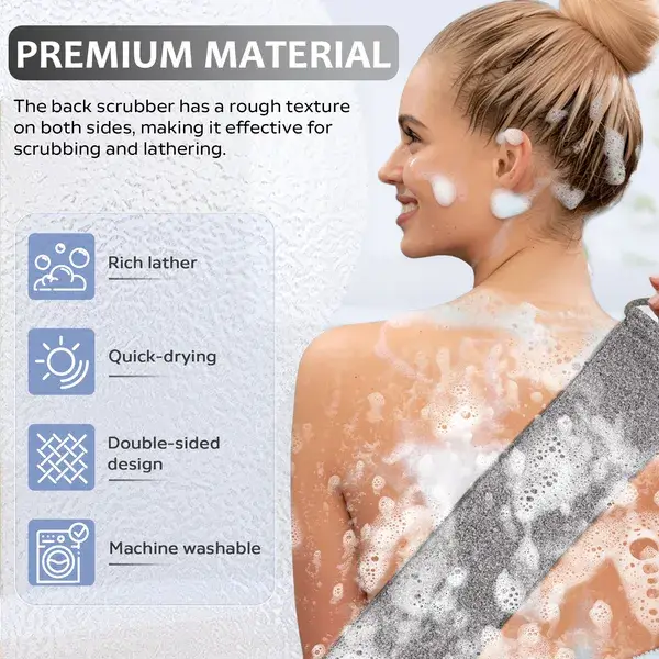Premium Bamboo Fiber Exfoliating Body Scrubber Towel - Deep Clean & Gentle Exfoliation For Smooth Skin-Grey
