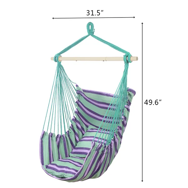 Distinctive Cotton Canvas Hanging Rope Chair With Pillows Green
