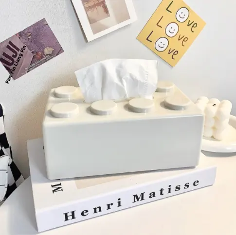 Building block tissue box-white-1 pack