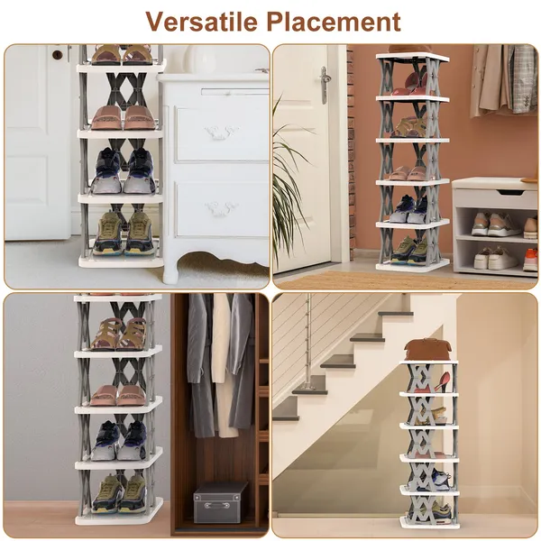 6 Tier Foldable Shoe Rack Vertical Shoe Organizer Narrow Shoe Rack For Small Spaces Space Saving Free Standing For Corner Entryway Hallway Bedroom