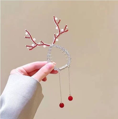 Hairpin-Elk Red Beaded Meatball Clip-1 piece