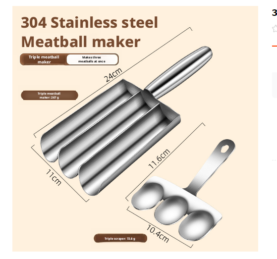 304 Meatball Maker-Three Tubes + Scraper-1 set