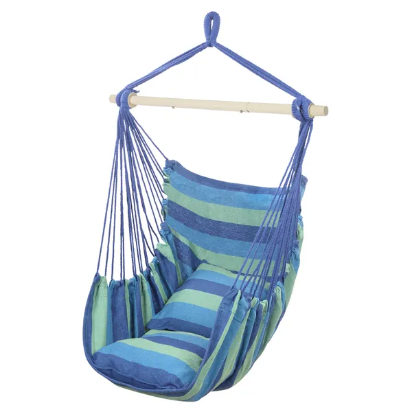 Distinctive Cotton Canvas Hanging Rope Chair With Pillows Blue