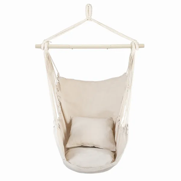 Distinctive Cotton Canvas Hanging Rope Chair With Pillows Beige