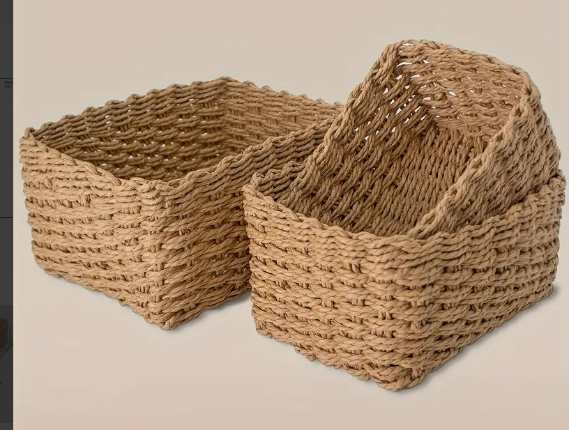 Straw storage basket-camel color-3 pieces/set