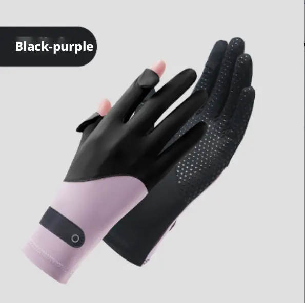 Ice silk sunscreen gloves-black and purple