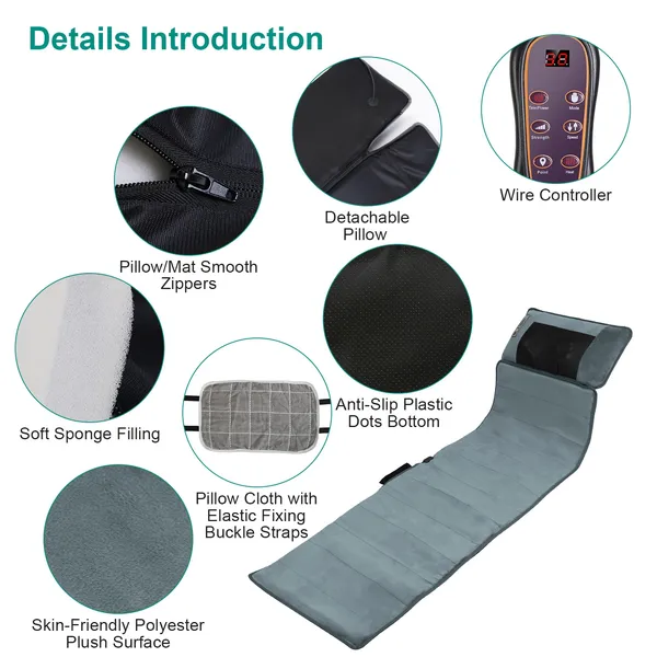 Full Body Massage Mat With Neck Kneading Massager - 10 Targeted Points & 3-Level Lumbar Heating, 9 Vibration Modes&9 Speeds, 20-Node Neck Massage -Heating & 3 Modes, 10-30min Smart Timer, Anti-Slip B
