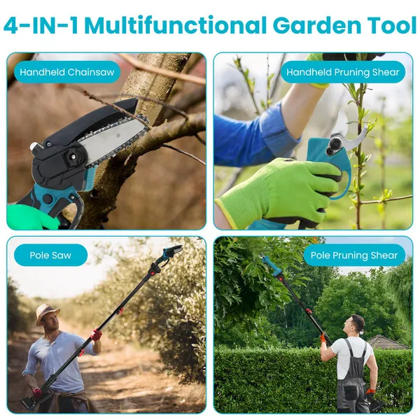 4-in-1 Pole Pruning Shears, Electric Pruning Shears & Pole Saws For Tree Trimming With 7 Adjustable Head Angles,Cordless Pole Shears And Battery Pole Saw With 2Pcs 3000mAh Rechargeable Batteries — foto 4