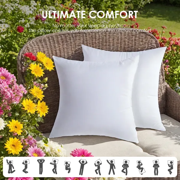 White Square Pillows 2-pack With Bubble Wrap Suitable For Bed Cushions, 18X18 Inches, Sofa Cushions, Patio Cushions, Cushion Inserts, Breathable, Hand Washable, OKO-100 Certified.