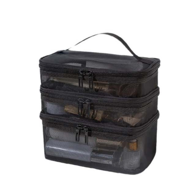 Large capacity portable toilet bag-black three-layer-1 pack