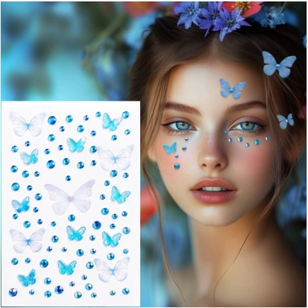 Butterfly Self-adhesive Diamond Sticker-Mesh Butterfly Model-Blue-1 Sheet