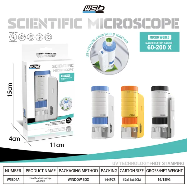 Children's Handheld Microscope Optical HD Portable Microscope, Microscope With LED Light, Biological Education Science Experiment Toy Gift - Black