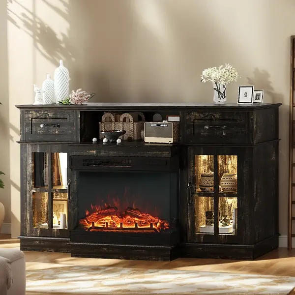 58-inch Black Gold Oak Electric Fireplace TV