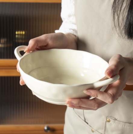 Irregular Binaural Soup Bowl-Beige-1 Pack-Box