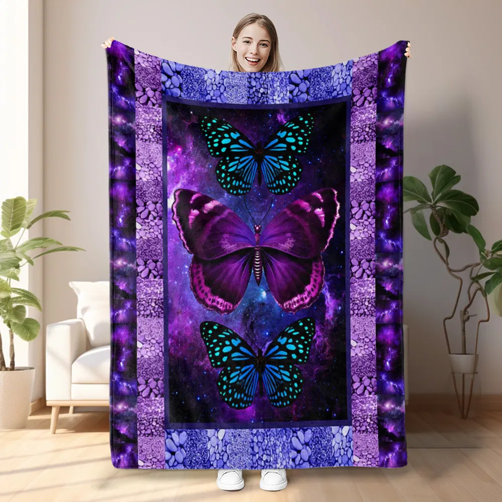 Butterfly Printed Flannel Blanket - Soft, Warm, Lightweight For Couch,Office, Bed, Camping, Travel - Multi-Purpose Gift For All Seasons With Versatile Design 70X80 Inches-temu Can Only Be Self-picked
