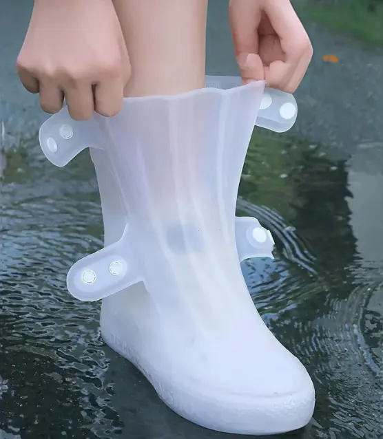 Waterproof rain boot cover-white-double breasted-M size