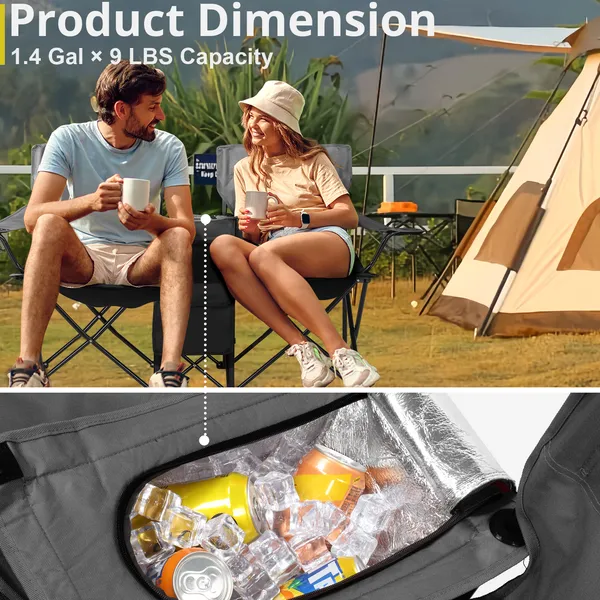 Portable Outdoor 2-Seat Folding Chair With Removable Sun Umbrella Black image 4