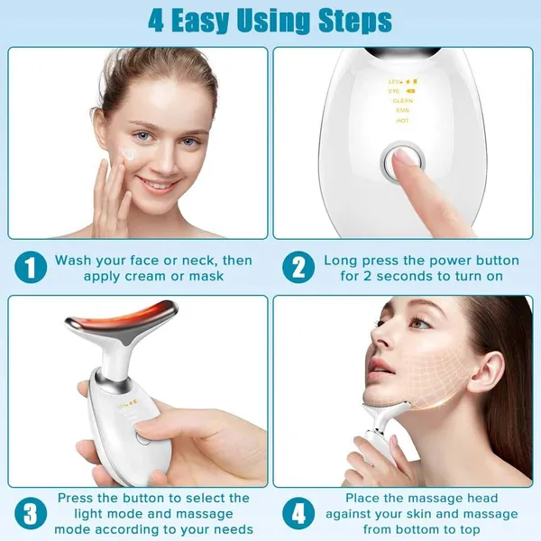Neck Face Massager Face Sculpting Tool 3 Colour Modes And Vibration For Facial Massager For Double Chin - Black