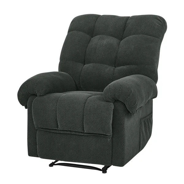 Dark Gray Recliner Chair, Overstuffed Armchair, Manual Recliner, Living Room Seating, Reading Chair, Padded Footrest, Home Theater Seating, Ergonomic Lounge Chair, Soft Fabric Recliner, Furniture.