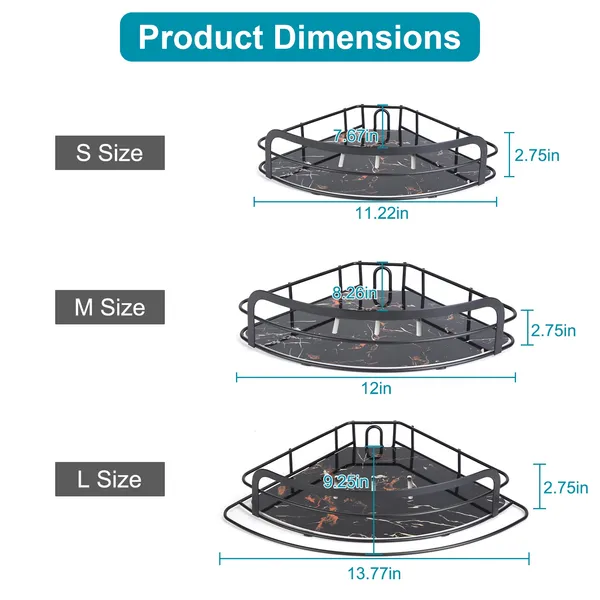 Corner Shower Caddy Tension Pole, Quick Setup, Rust-Free Bathroom Shower Organizer Corner For Bathtub Shampoo Storage, 4-Tier Adjustable Shelf, Drill Free, Fits 8.66 To 116 Inch Height, Black thumbnail 5