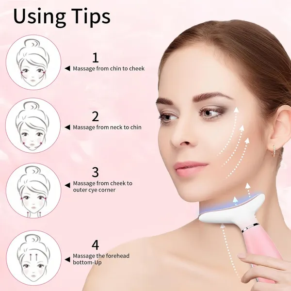 Neck Face Massager, Skin Care Face Massage Tool, 3-in-1 Facial Massager, Face Sculpting Tool With Thermals, Vibration-Pink
