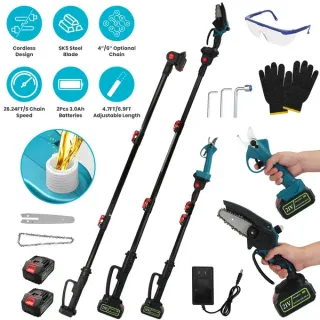 4-in-1 Pole Pruning Shears, Electric Pruning Shears & Pole Saws For Tree Trimming With 7 Adjustable Head Angles,Cordless Pole Shears And Battery Pole Saw With 2Pcs 3000mAh Recharge
