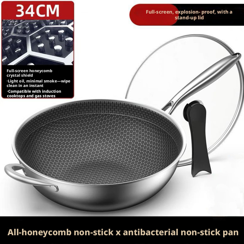 430 stainless steel honeycomb non-stick pan-34cm with lid-1 set