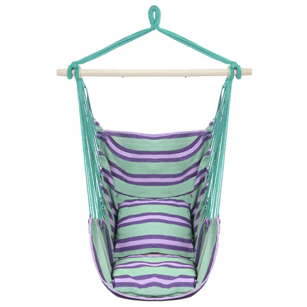 Distinctive Cotton Canvas Hanging Rope Chair With Pillows Green