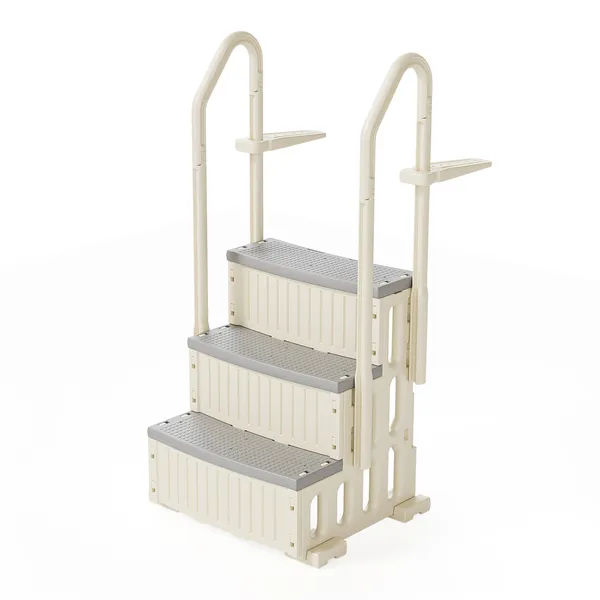 3-Step Pool Ladder, Heavy-Duty Safety Step Pool Stairs With Handrails For Above Ground Pools, White & Gray