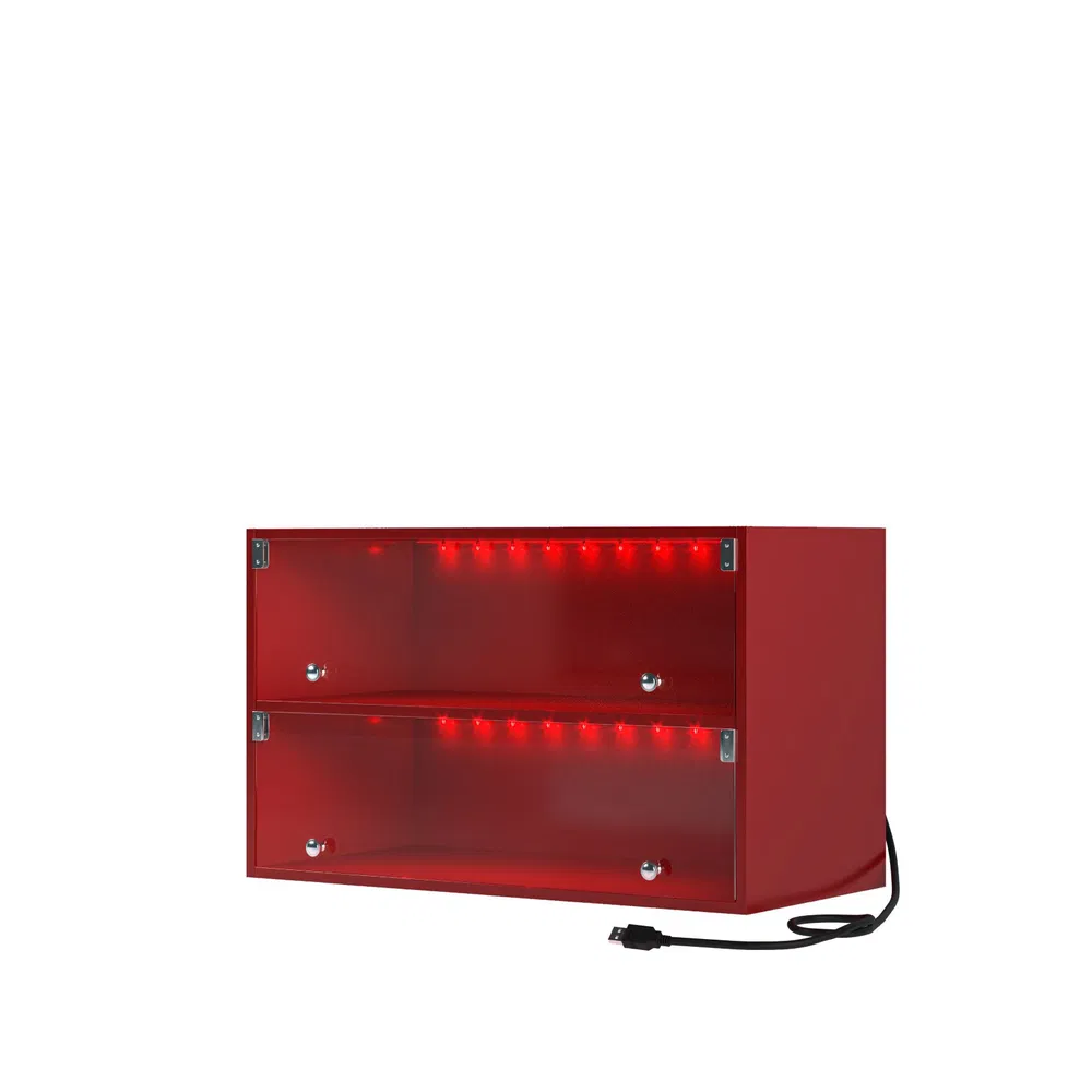 Red Glass Door Shoe Box Shoe Storage Cabinet For Sneakers With RGB Led Light - Single