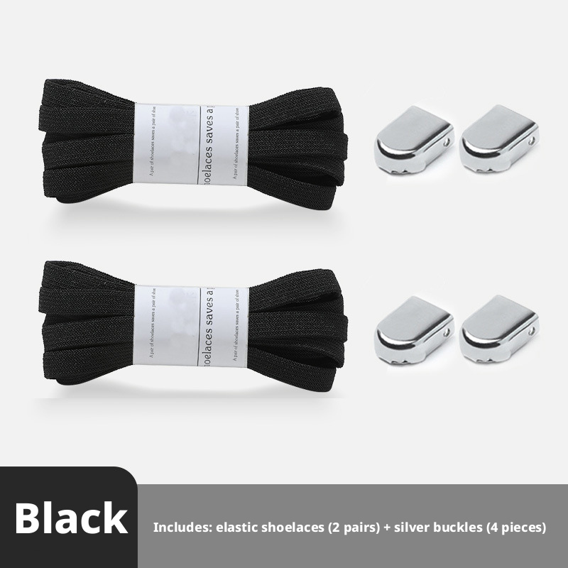 Lazy-free shoelaces-black-one pair of shoelaces +4 press buttons-1 set