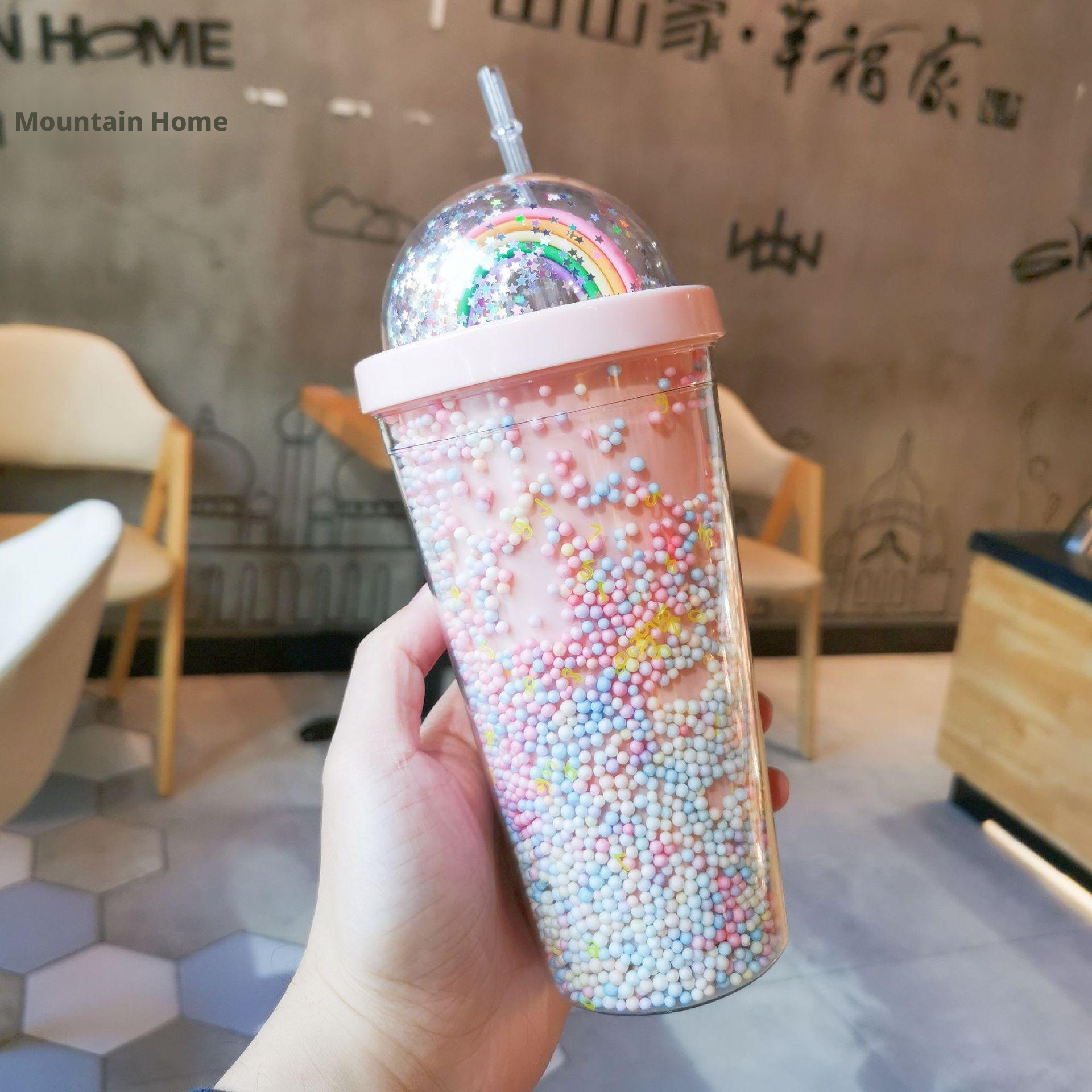 Rainbow plastic water cup-light pink-1 piece