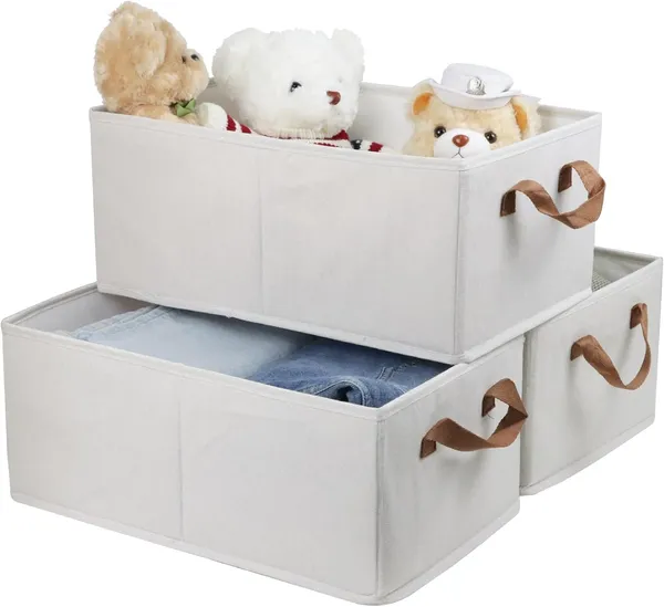 Pack Of 3 Large Capacity Storage Bins Closet Organizer System, Sturdy Foldable Storage Boxes For Organizing Clothing, Sheets, Toys, Books - Shelf Organizer Shelves Basket Storage Bin