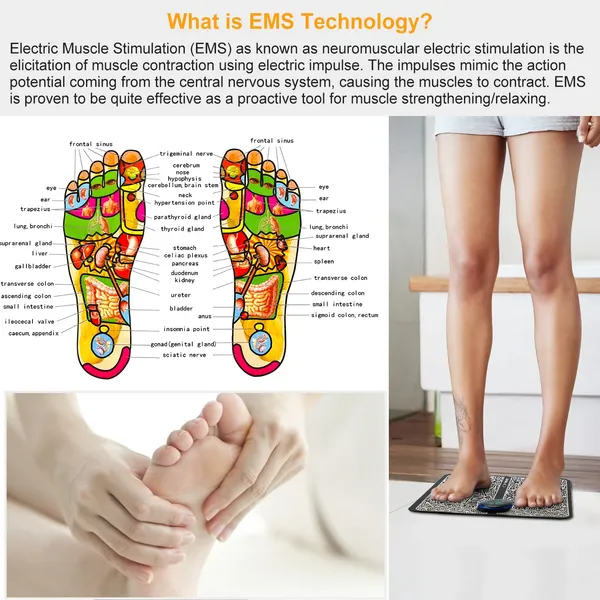 EMS Foot Massage Pad Electric Stimulator Massager Unit Rechargeable Leg Reshaping Muscle Pain Relax Massage Mat W& 6 Modes 9 Intensity Levels