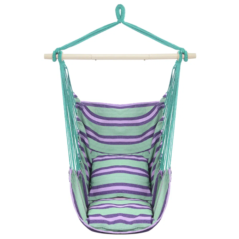 Distinctive Cotton Canvas Hanging Rope Chair With Pillows Green