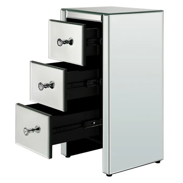 Mirrored Glass Bedside Table With Three Drawers Size S