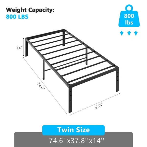 Black Twin Size Simple Basic Platform Metal