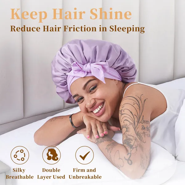 Silk Bonnet For Sleeping Women, Satin Hair Bonnet For Sleeping For Wavy Curly Natural Hair Women Men - Rose Red